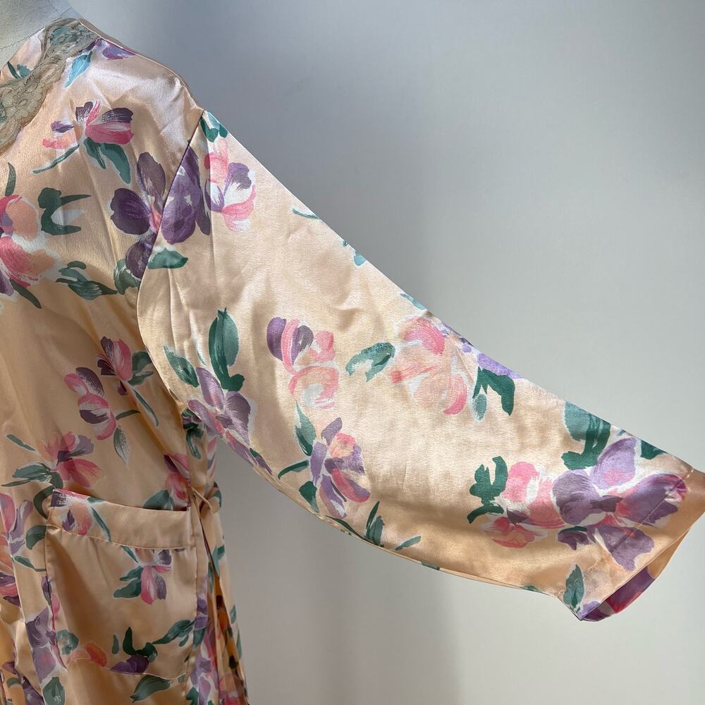 Victoria's Secret Long Printed Floral Pastel Pink Robe Vintage Gold Label - Picture 5 of 10